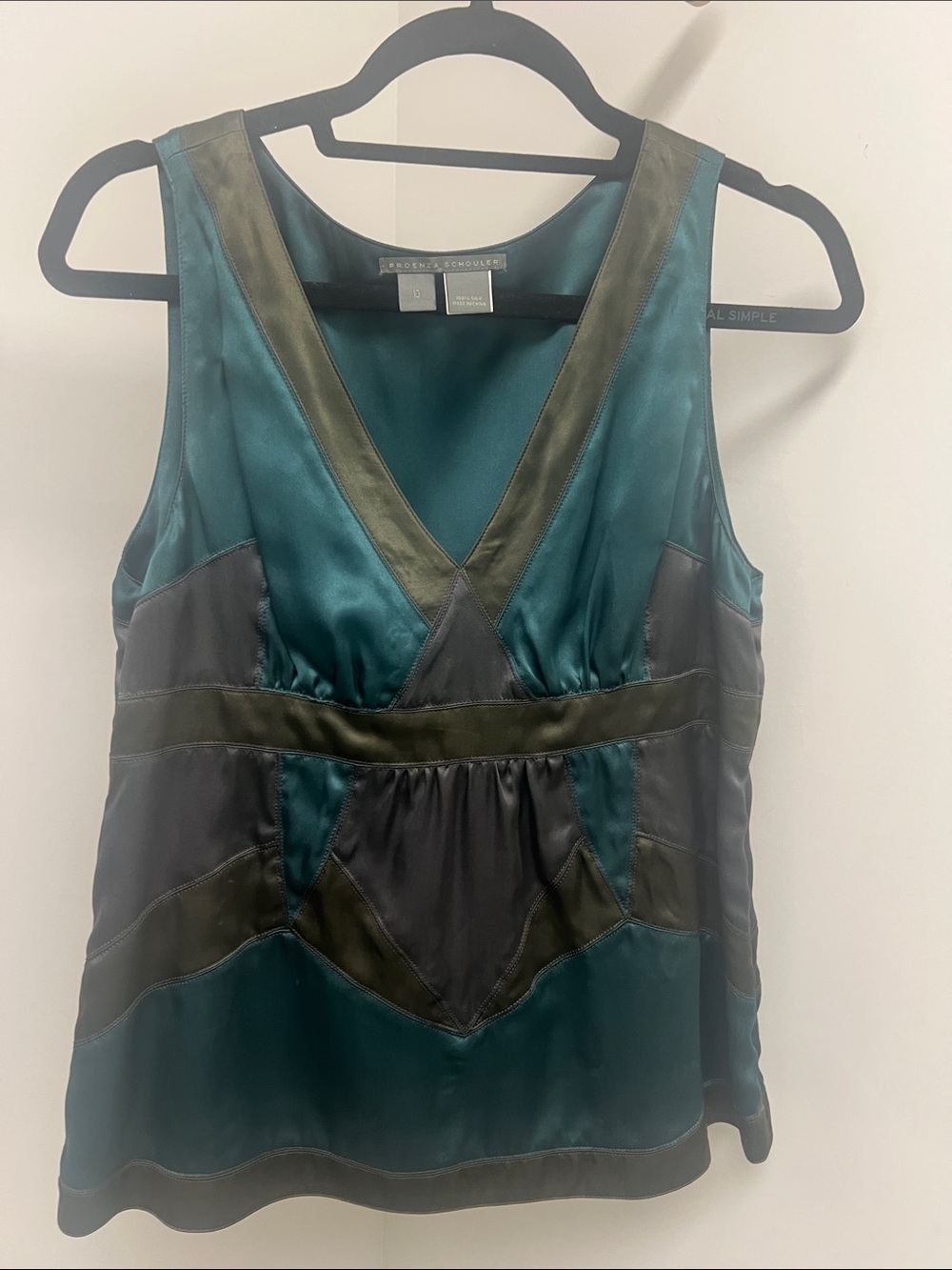 Gorgeous Satin Teal & Black V-Neck Tank Top
